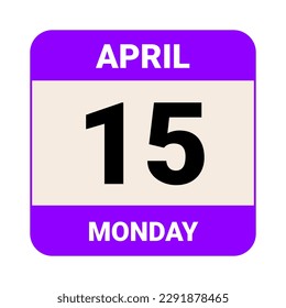 15 April, Monday. Date template. Useful design for calendar or event promotion. Vector illustration EPS 10 File. Isolated on white background. 
