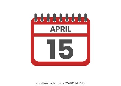 15 April month single day vector, illustration, calendar with red, black and white color background calendar April 15