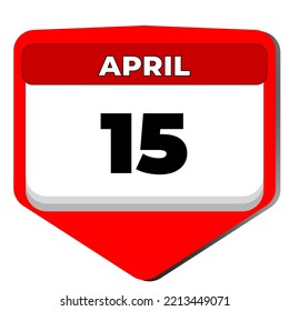 15 April vector icon calendar day. 15 date of April. Fifteenth day of April. 15th date number. 15 day calendar. Fifteen date. World art. Vector illustration