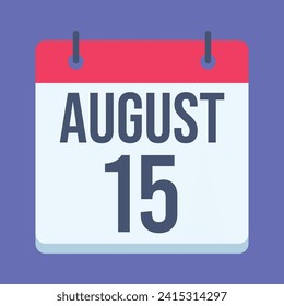 Calendario del 15 de agosto. Fondo Azul. Calendario de vectores.