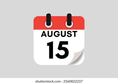 15 August calendar icon text page monthly web design on red, white, black and ash background vector, icon, or illustration with the month of August 15