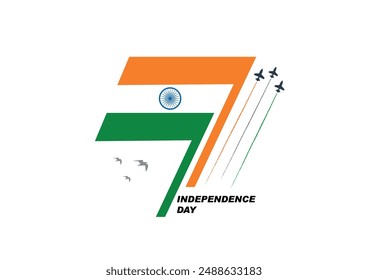 15 August Celebration 77th Independence Day 2024. template design. 77th Year Anniversary. Vector Logo. 77th India Independence Day freedom celebration concept or tricolor flag, icon, poster, banner.