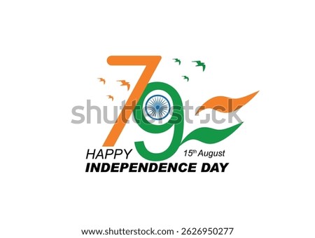 15 August Celebration 79th Independence Day. template design. 79th Year Anniversary. Vector Logo. 79th India Independence Day freedom celebration concept or tricolor flag, icon, poster, banner.
