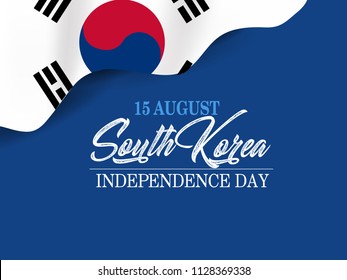 15 August celebration template or banner design with Korean national flags for South Korea independence day with brush stroke