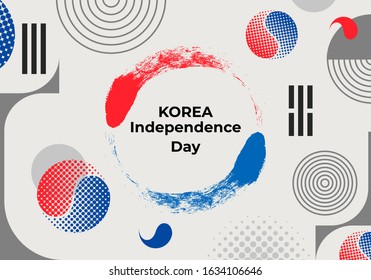 15 August celebration template or banner design with Korean national flags for South Korea independence day. abstract geometric business background. Traditional Korean style.