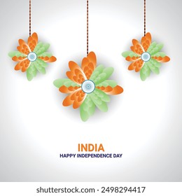 15 de agosto saludos y diseño de póster con estilo de flor tricolor en fondo blanco. Feliz Día de la Independencia