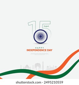 15 August happy independence day India vector illustration.