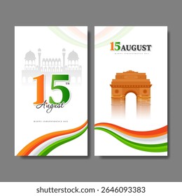 15 August Happy Independence Tag von india Social Media Grußkarte Template-Set