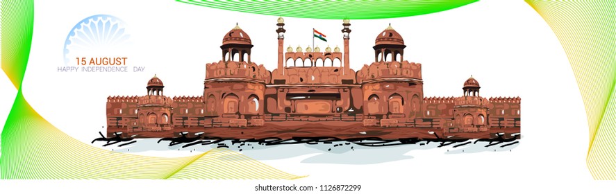 15 August, Incredible India's Culture and Famous Monuments, Creative abstract background with brush strokes,  face book banner, web banner design for Indian Independence Day celebration,