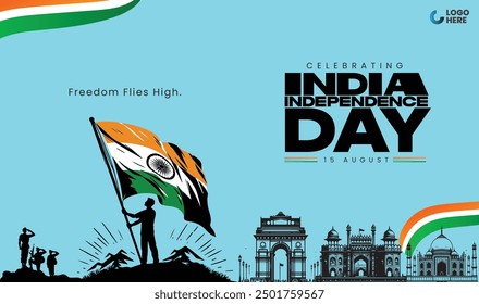 15 de agosto Vector de Anuncio del Día de la Independencia con la bandera tricolor de la India, Ashoka Chakra, y Elementos patrióticos. Perfecto para crear Anuncios llamativos, carteles y redes sociales