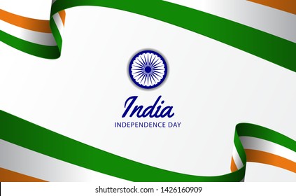 15 August India hindi independence day ribbon flag wave decoration for party poster banner template