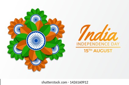 15 August India hindi independence day flower wheel paper craft decoration for party poster banner template