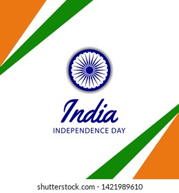 15 august india independence day with waving flaw, ashoka wheel, green orange color. decoration poster banner template