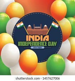 15 August India Independence Day Theme Celebration Abstract Background. Indian Flag and Vector Elements National Concept Greeting Card, Poster or Web Banner Design