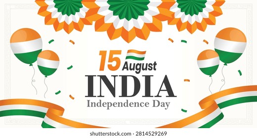 15 August India Independence Day Marigold Flower Balloon Tricolor Ribbon National Patriotic Freedom Celebration Card Poster Background Greeting Wishes Festival Republic Social Media Post