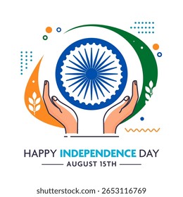 15 de agosto Bandera india en Plantilla de Ilustración vectorial de mano