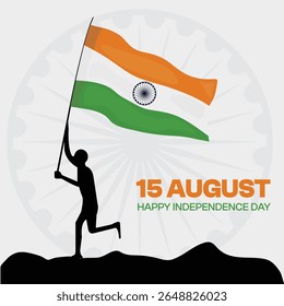15 August Indian Independence Day Celebration Silhouette with National Flag