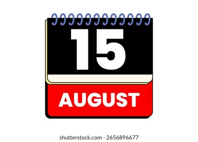 15 august month single day vector, illustration, calendar with red, black, yellow and white color background calendar icon of august 15