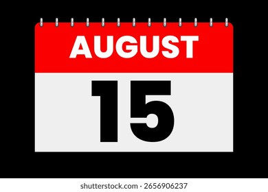 15 August Monat einzelner Tag Vektor, Illustration, Kalender mit rotem, weißem und schwarzem Hintergrund Kalender Symbol vom August 15