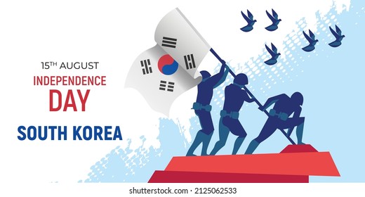 15 August South Korea Independence Day concept. Soldier Hand Holding South Korea Flag Vector Illustaration Design