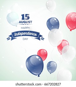 15 August. South Korea Independence Day greeting card. Celebraation background  with flying balloons and text. Vector illustration