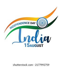 15 august text with ashok chakra and indian tricolor flag