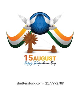 15 august text with ashok chakra and indian tricolor flag