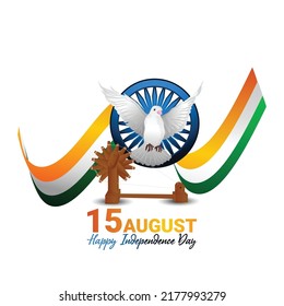 15 august text with ashok chakra and indian tricolor flag