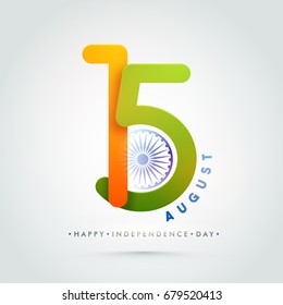 15 August Text with Ashoka Wheel in Indian Flag colors for Happy Independence Day celebration. - Shutterstock ID 679520413