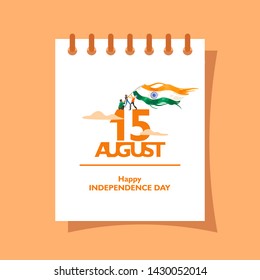 15 august text on the calendar. For logo, icon and symbol of india independence day. Greeting, flyer, message, poster design template. Vector illustration