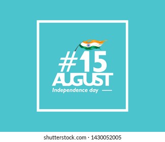 15 August text symbol, logo and icon for India independence day. with indian flag fluttering. For Poster, flyer, banner background design. On blue color. Vector illustration