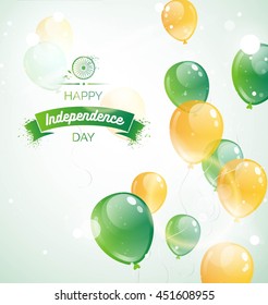 15 August.India Independence Day greeting card. Celebration background  with flying balloons and text. Vector illustration