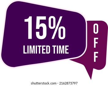15% Banner with four yellow balloons with special limited time offers vector.