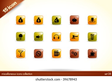 15 Beautiful Glossy Shiny Vector Icons - miscellaneous collection - set 08