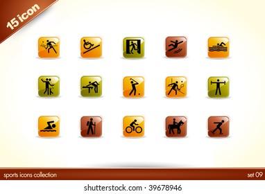 15 Beautiful Glossy Shiny Vector Icons - sports collection - set 09