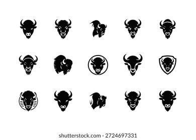 15 Paquete de silueta de Vector de cabeza de bisonte