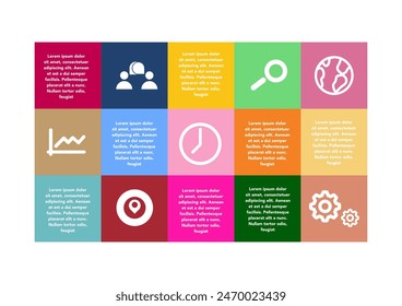 15 Blöcke Horizontale Infografik in leuchtenden Farben