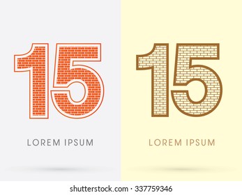 15, Brick, Construction font graphic design.