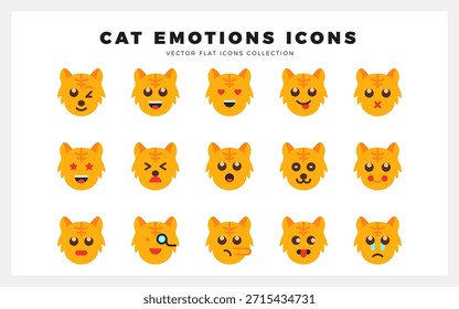 15 Cat Emotions Flat icon pack. ilustração vetorial.