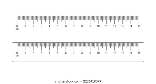 15 centimeter scale and ruler isolated on white background. Math or geometric tool for distance, height or length measurement with markup and numbers. Vector graphic illustration.