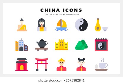 15 China Flat icon pack. vector illustration.