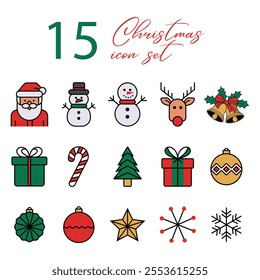 15 christmas icon set in vector illustration, holyday icons