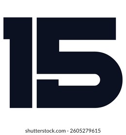 15 Classic Vintage Sport Jersey Uniform numbers in black with a black outside contour line number on white background for American football, Baseball and Basketball or soccer for shirt
