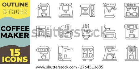 15 Coffee Maker and Espresso Machine Stroke Icon Set