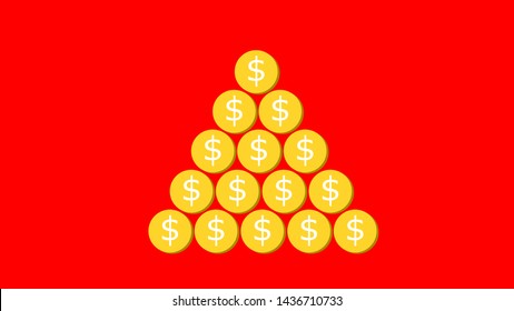 15 coins on red background, Saving money concept