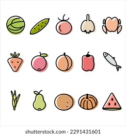 15 color linear food icons.