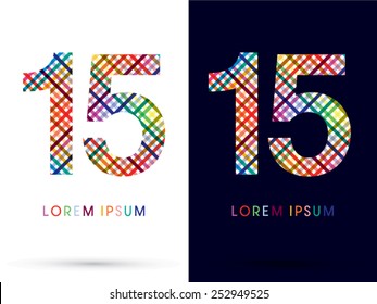 15 ,colorful font ,designed using colors line on white and black background, concept wicker,basket ,woven, ribbons,happy,fun,fantasy,logo, symbol, icon, graphic, vector.