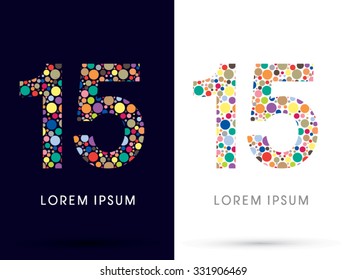 15 ,Colorful font, designed using colorful dot graphic vector.