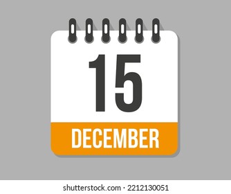 15 day december calendar icon. Orange calendar vector on light background for december month