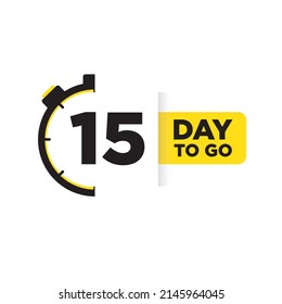 15 Day to go. Label, Sign, Button. Black and Yellow colors. Vector stock illustration.